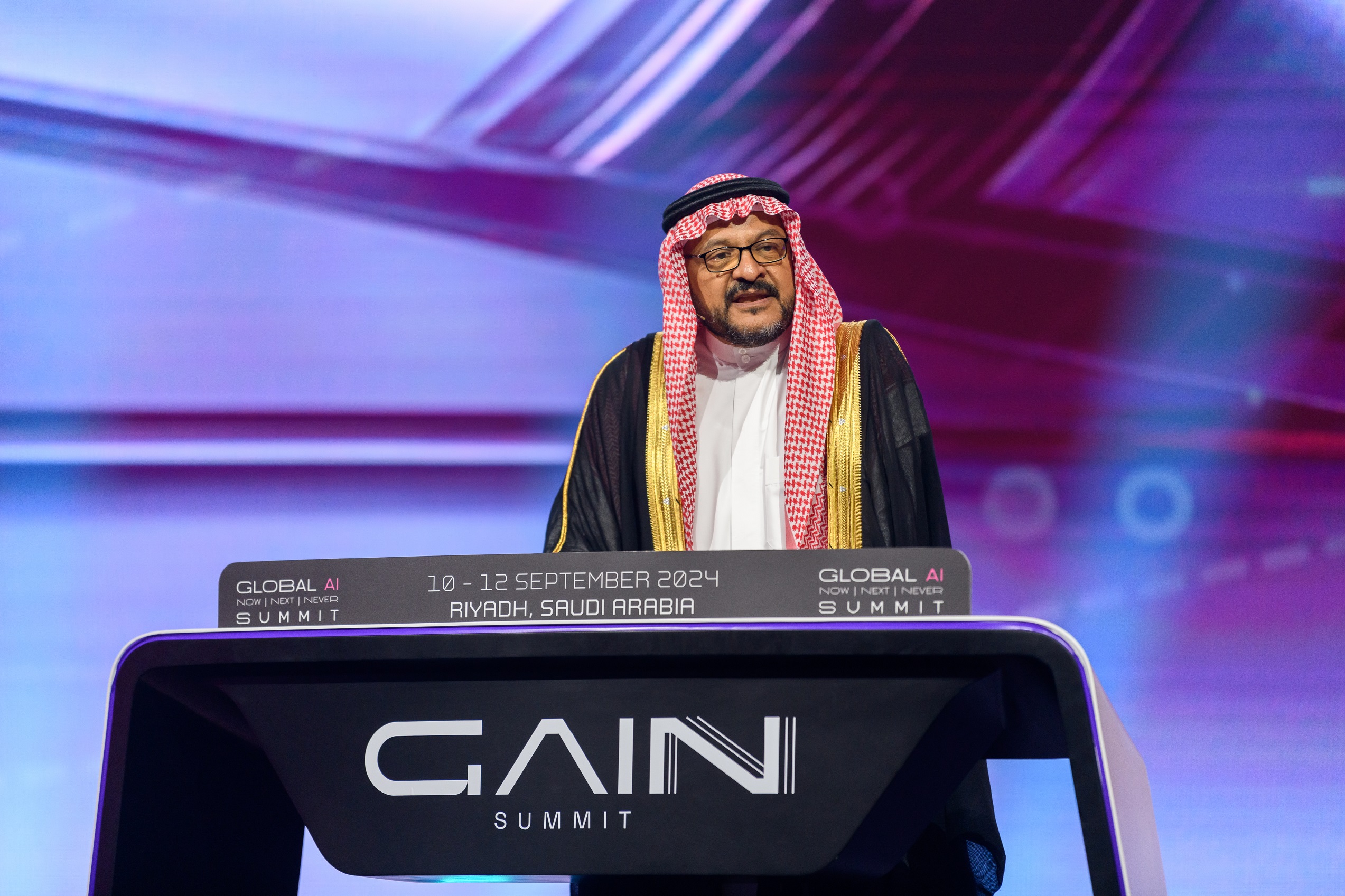 Ahmad Al-Khowaiter, Aramco EVP of Technology & Innovation, speaks at the Global AI Summit (GAIN) in Riyadh, Saudi Arabia